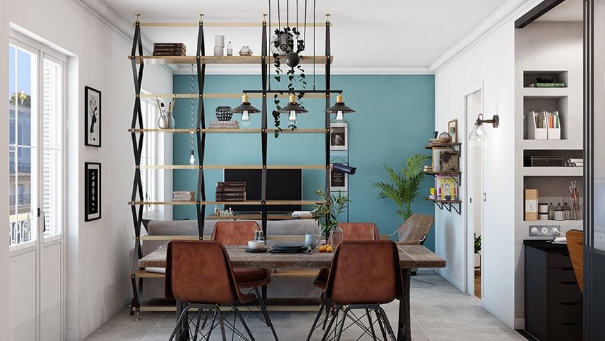 Un mur de salon peint en bleu pour plus de profondeur