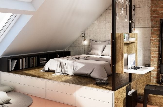 Idée 5 : Des combles aménagés en suite au style industriel