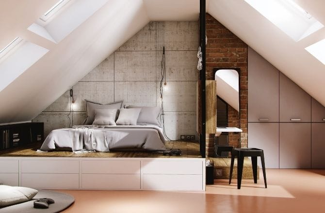 Idée 5 : Des combles aménagés en suite au style industriel