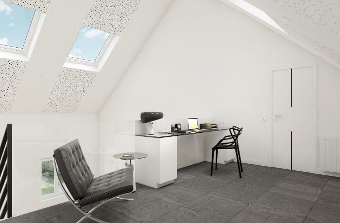 Idée 1 : Des combles aménagés en salon cathédrale avec coin bureau 