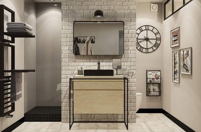 Une salle de bain industrielle, mais toujours lumineuse 