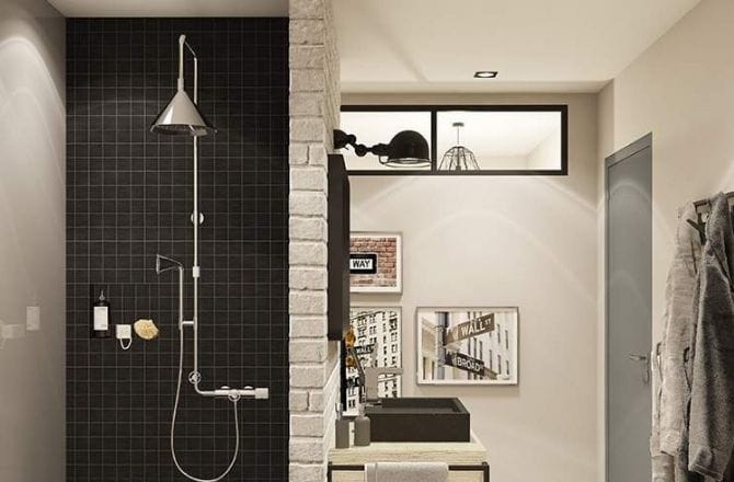 Une salle de bain industrielle, mais toujours lumineuse 