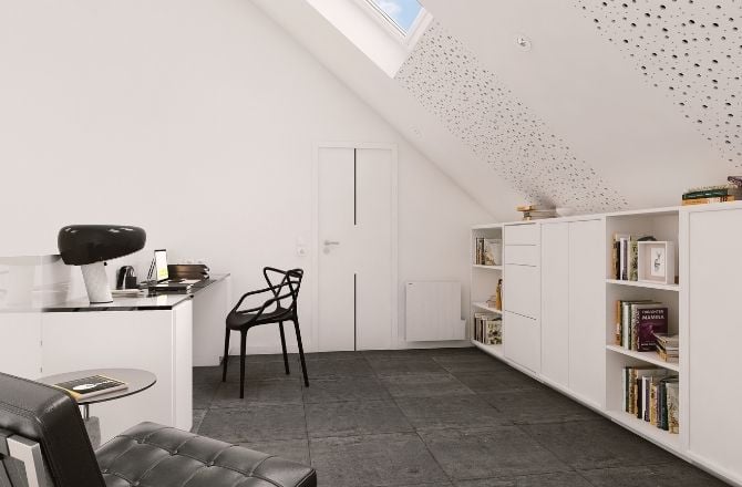 Idée 1 : Des combles aménagés en salon cathédrale avec coin bureau 