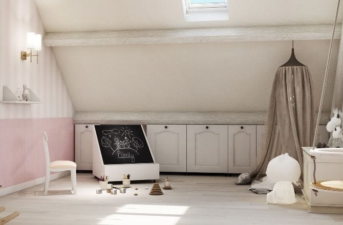 Idée 3 : Des combles aménagés en chambre pour petite fille 