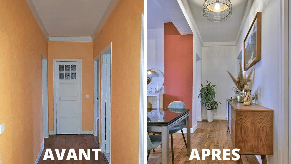 Pour un maximum de lumière et d'espace, la cloison entre le salon et l'entrée a été supprimée.