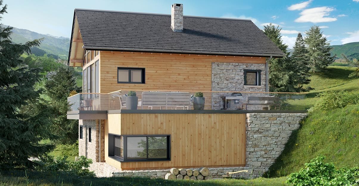 Une façade de maison avec un parement en pierre