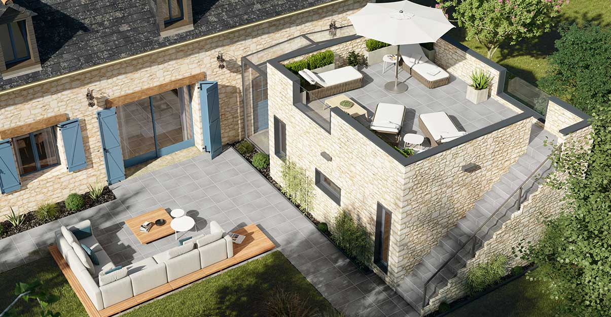 Une extension avec toit terrasse