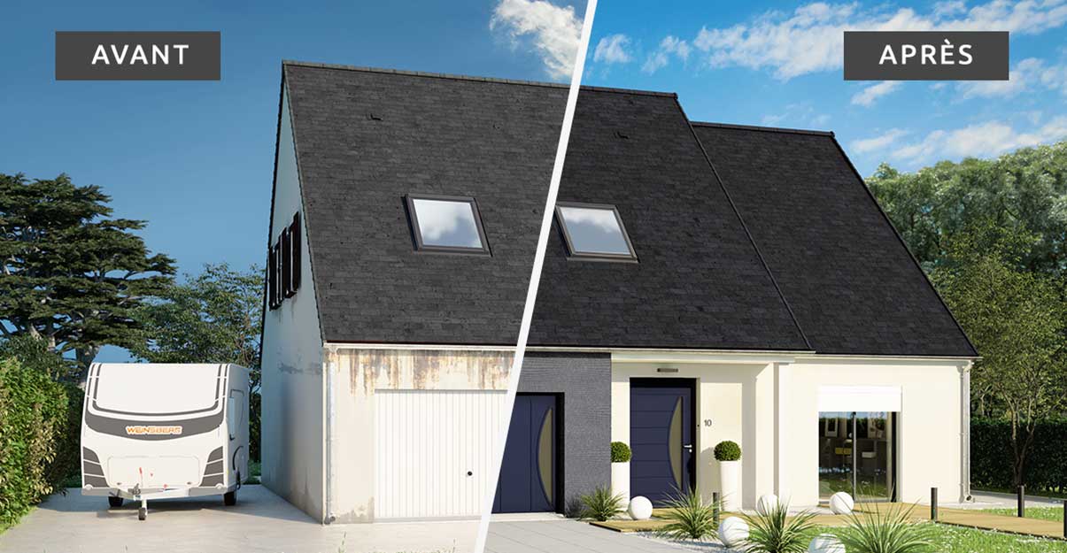 ravalement de la façade d’une maison traditionnelle en style moderne 