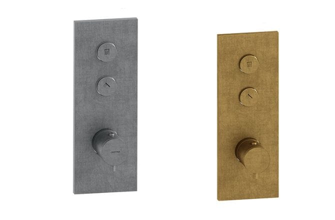 Façade robinetterie douche encastrée 2 sorties Thermo Twist Ondyna Métal brossé et Vieux bronze