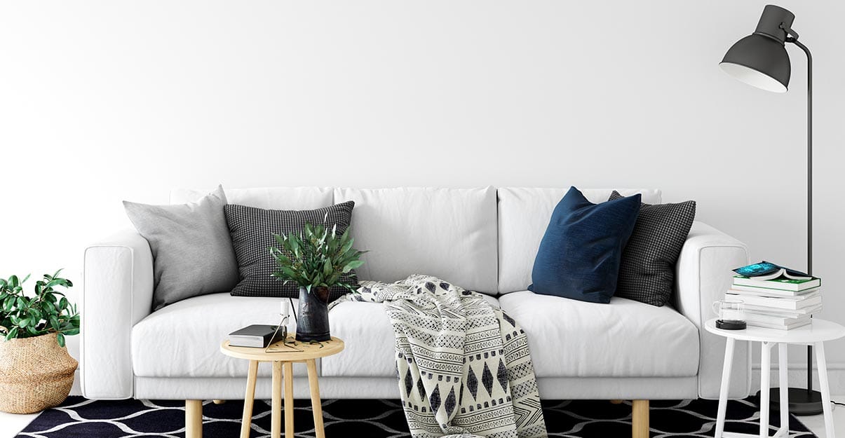 un salon au style scandinave avec des motifs