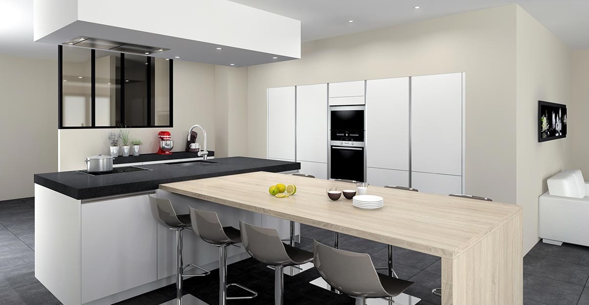 une cuisine au style contemporain avec verrière