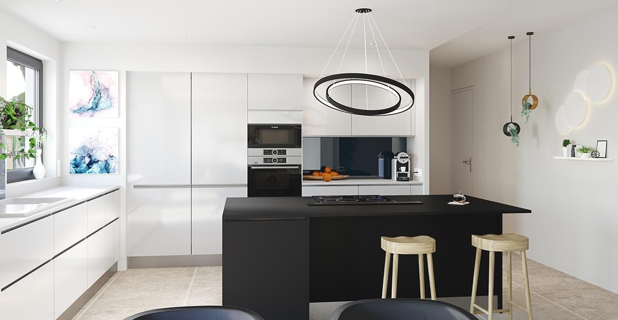 une cuisine au style contemporain avec ilot central