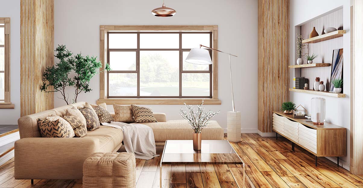 un salon au style contemporain avec parquet bois