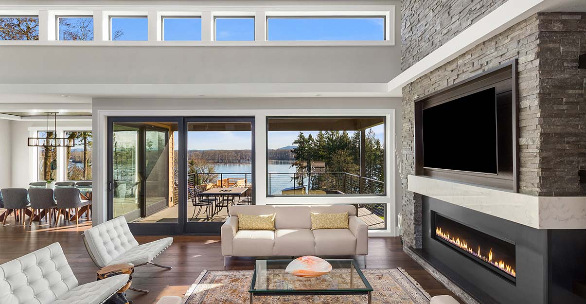 un salon au style contemporain avec cheminée