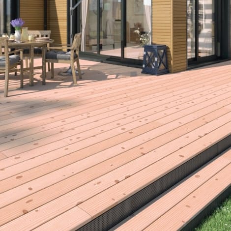 Terrasse bois profil Galbe en Douglas traité classe 3.1 coloris Rose