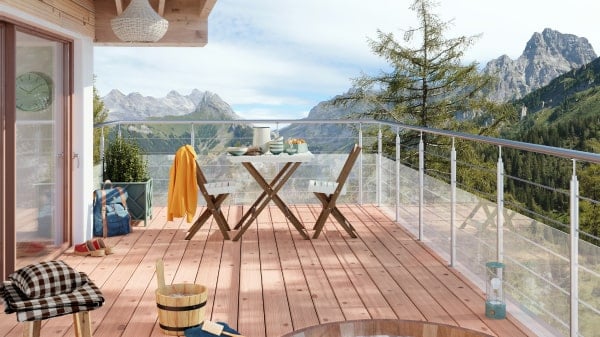 Terrasse bois profil Galbe en Douglas traité classe 3.1 coloris Rose