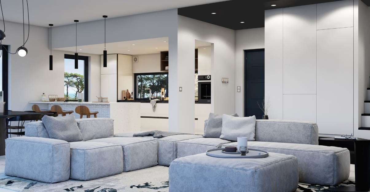 Salon moderne mur blanc 