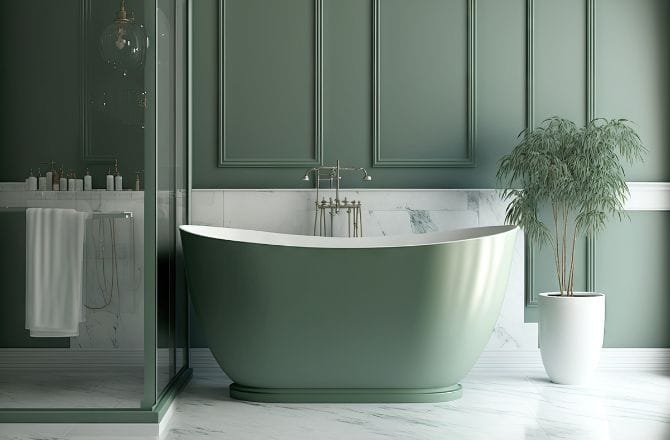 Salle de bain total look vert sauge