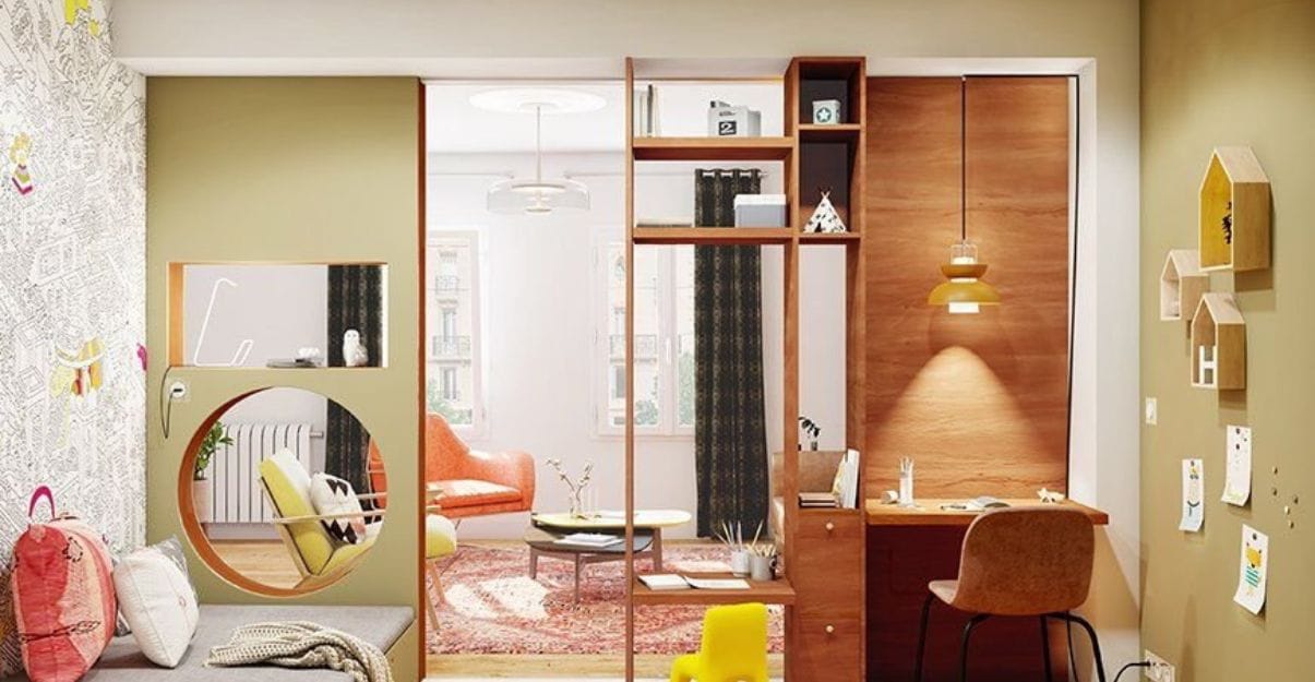 Le salon vintage ouvert sur une salle de jeu, un projet La Maison Saint-Gobain