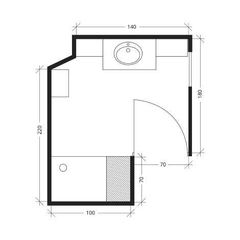 Une salle de bain de 4m² - Plan avant