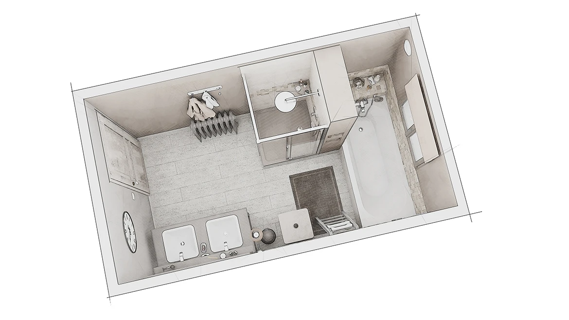 Salle de bain de 7 m² vue générale