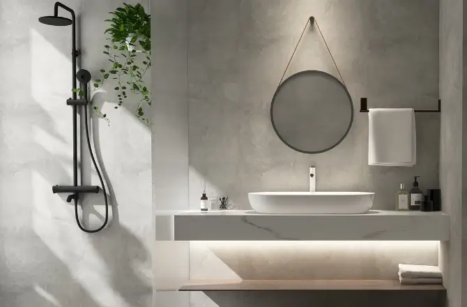 Salle de bain en béton ciré : une solution compatible avec murs, sols, douche, mobilier