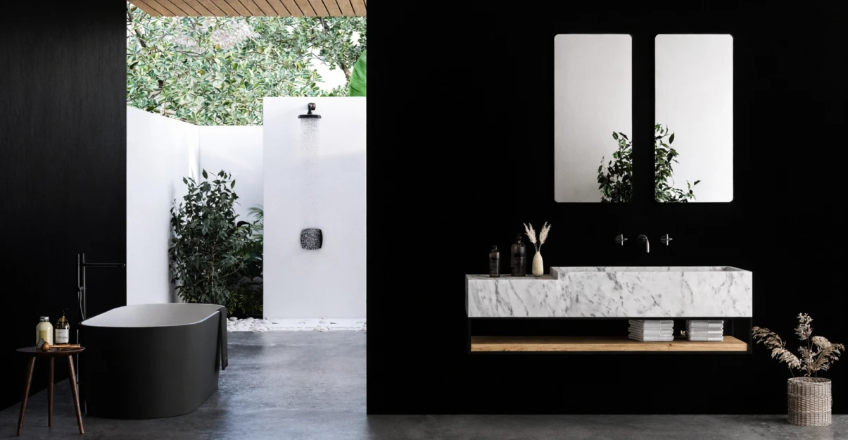 Salle de bain noire et bois : une bonne idée ?