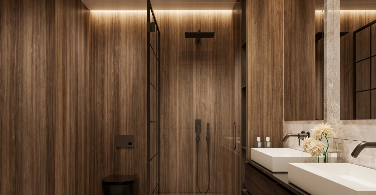 Salle de bain noire et bois : une bonne idée ?