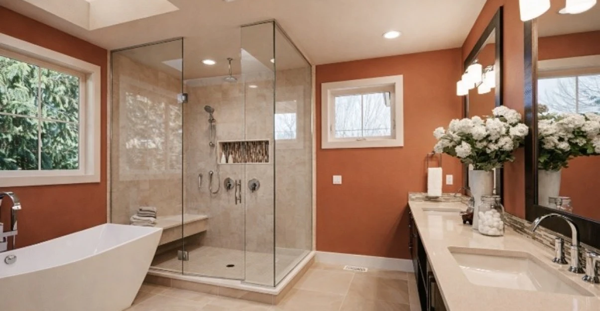 couleur salle de bain terracotta et beige