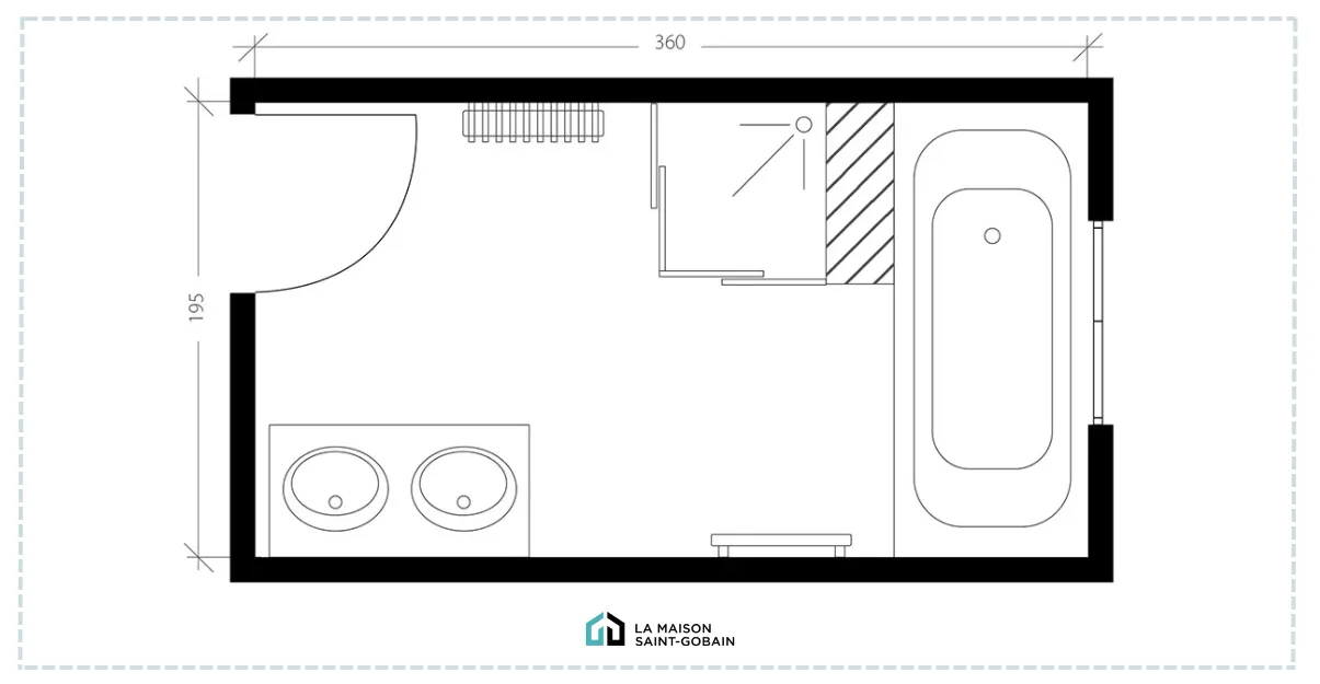 Plan de salle de bain de taille moyenne avec baignoire-douche