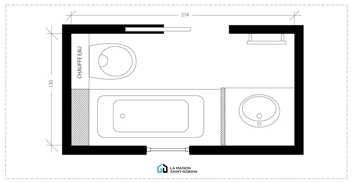 Plan de salle de bain avec baignoire-douche combinée