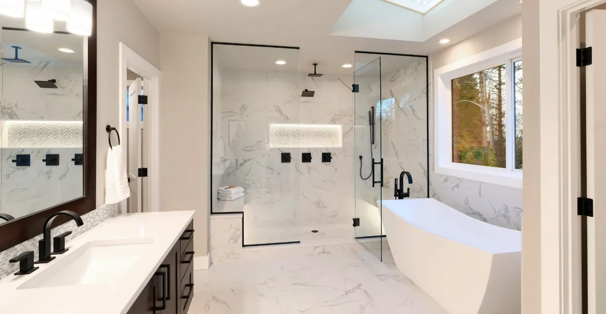 Salle de bain baignoire et douche contemporaine