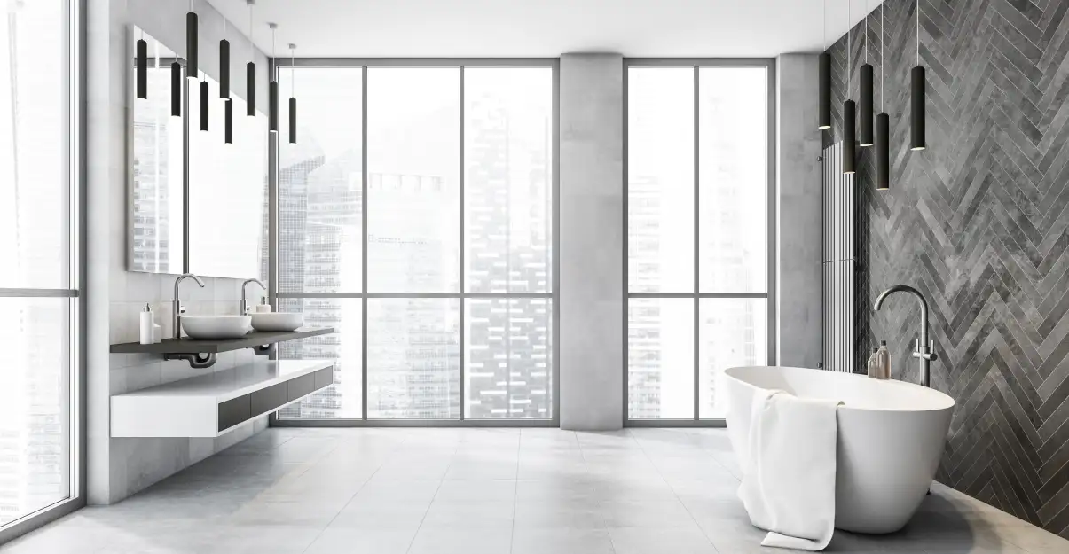 salle de bain gris moyen