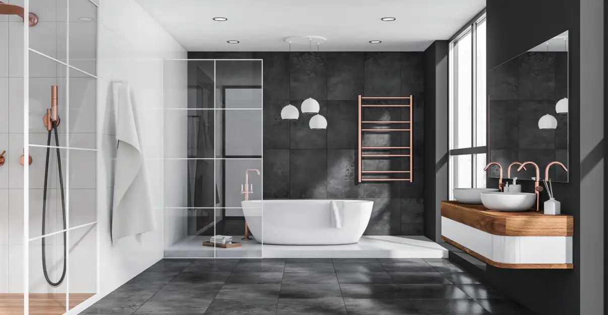 salle de bain gris foncé