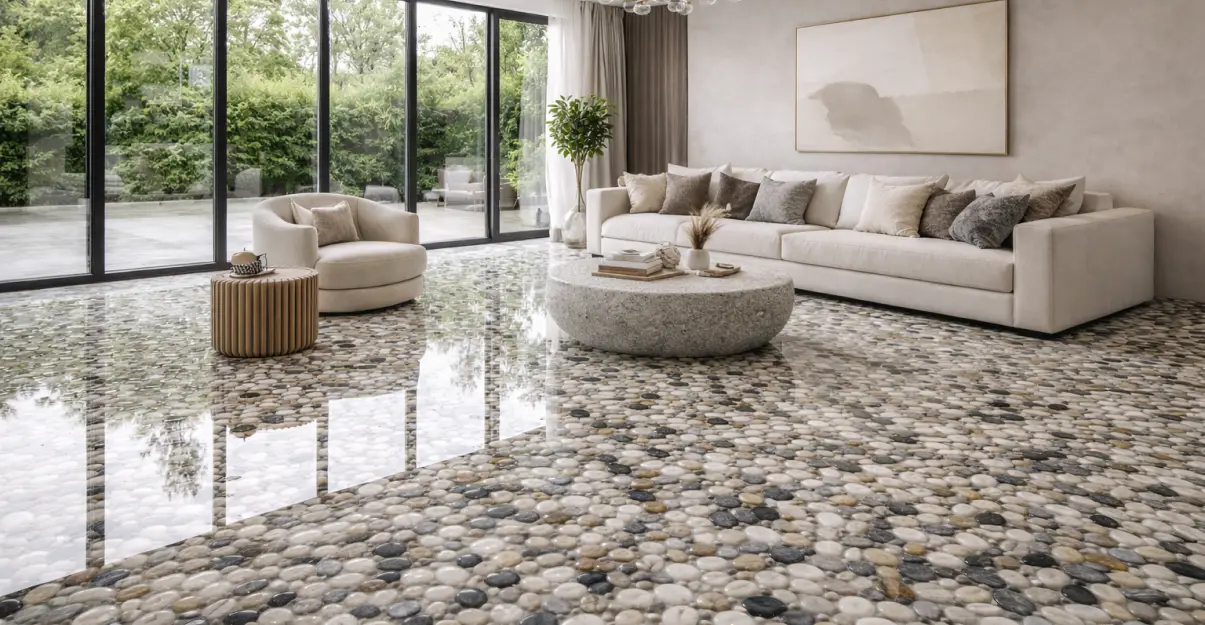 Sol en résine gravier ou galet