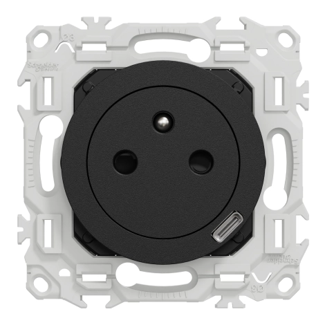 Prise 2P+T affleurante avec chargeur USB-C 18W Odace