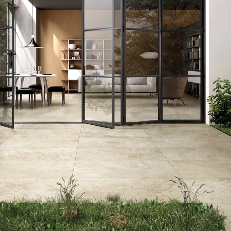 Carrelage grès cérame Tradition aspect travertin beige