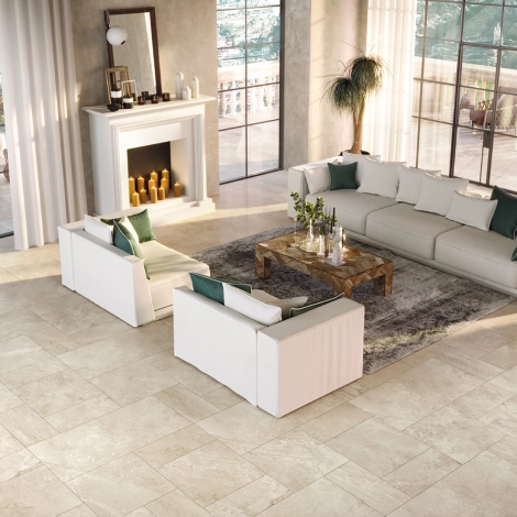 Carrelage grès cérame Tradition aspect travertin beige