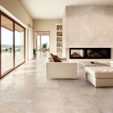 Carrelage intérieur grès cérame Realstone Travertino Cross Beige