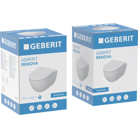Pack WC suspendu à fond creux Geberit Renova caréné, TurboFlush, avec abattant WC