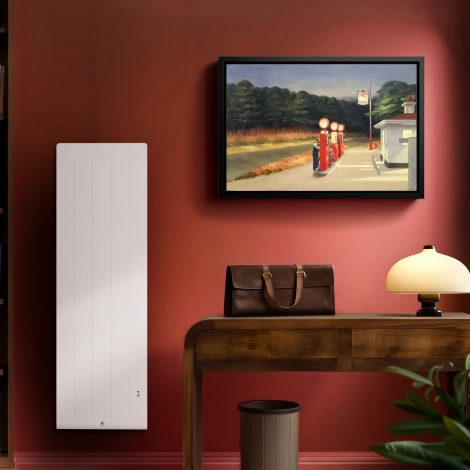 Radiateur à inertie connecté Kenya 5  blanc sur fond rouge